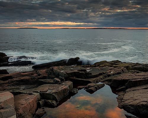 USA-Maine-Acadia National Park Moody sunset on ocean coastline Coastal Print